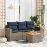 Set canapea de grădină cu perne, 4 piese, gri, poliratan GartenMobel Dekor