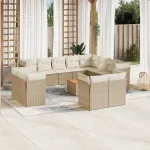 Set canapele de grădină, 13 piese, cu perne, bej, poliratan GartenMobel Dekor