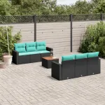 Set canapele de grădină cu perne, 7 piese, negru, poliratan GartenMobel Dekor