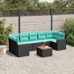 Set canapele de grădină cu perne, 8 piese, negru, poliratan GartenMobel Dekor