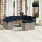Set mobilier de grădină cu perne, 13 piese, gri, poliratan GartenMobel Dekor