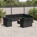 Set mobilier de grădină cu perne, 13 piese, negru, poliratan GartenMobel Dekor