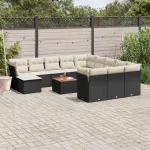 Set mobilier de grădină cu perne, 13 piese, negru, poliratan GartenMobel Dekor