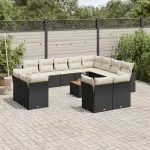 Set mobilier de grădină cu perne, 13 piese, negru, poliratan GartenMobel Dekor
