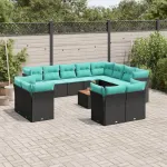 Set mobilier de grădină cu perne, 13 piese, negru, poliratan GartenMobel Dekor