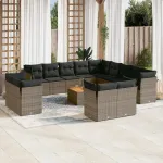 Set mobilier de grădină cu perne, 14 piese, gri, poliratan GartenMobel Dekor