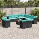 Set mobilier de grădină cu perne, 14 piese, negru, poliratan GartenMobel Dekor