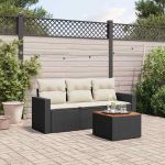 Set mobilier de grădină cu perne, 4 piese, negru, poliratan GartenMobel Dekor
