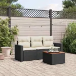 Set mobilier de grădină cu perne, 4 piese, negru, poliratan GartenMobel Dekor