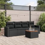 Set mobilier de grădină cu perne, 5 piese, negru, poliratan GartenMobel Dekor