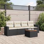 Set mobilier de grădină cu perne, 5 piese, negru, poliratan GartenMobel Dekor