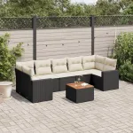 Set mobilier de grădină cu perne, 8 piese, negru, poliratan GartenMobel Dekor