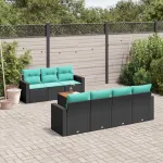 Set mobilier de grădină cu perne, 8 piese, negru, poliratan GartenMobel Dekor