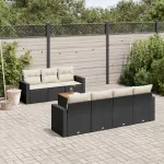 Set mobilier de grădină cu perne, 8 piese, negru, poliratan GartenMobel Dekor