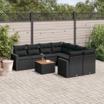 Set mobilier de grădină cu perne, 9 piese, negru, poliratan GartenMobel Dekor
