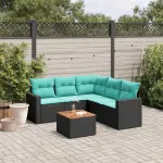 Set canapele de grădină cu perne, 6 piese, negru, poliratan GartenMobel Dekor