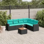 Set canapele de grădină cu perne, 7 piese, negru, poliratan GartenMobel Dekor