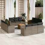 Set mobilier de grădină cu perne, 13 piese, gri, poliratan GartenMobel Dekor