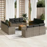 Set mobilier de grădină cu perne, 13 piese, gri, poliratan GartenMobel Dekor