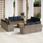 Set mobilier de grădină cu perne, 13 piese, gri, poliratan GartenMobel Dekor