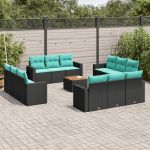 Set mobilier de grădină cu perne, 13 piese, negru, poliratan GartenMobel Dekor