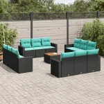 Set mobilier de grădină cu perne, 13 piese, negru, poliratan GartenMobel Dekor