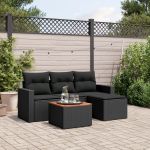 Set mobilier de grădină cu perne, 5 piese, negru, poliratan GartenMobel Dekor