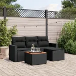 Set mobilier de grădină cu perne, 5 piese, negru, poliratan GartenMobel Dekor