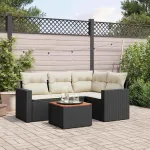 Set mobilier de grădină cu perne, 5 piese, negru, poliratan GartenMobel Dekor