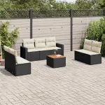 Set mobilier de grădină cu perne, 8 piese, negru, poliratan GartenMobel Dekor