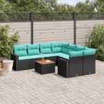 Set mobilier de grădină cu perne, 9 piese, negru, poliratan GartenMobel Dekor