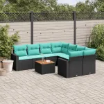 Set mobilier de grădină cu perne, 9 piese, negru, poliratan GartenMobel Dekor