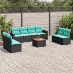 Set mobilier de grădină cu perne, 9 piese, negru, poliratan GartenMobel Dekor