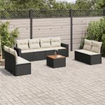 Set mobilier de grădină cu perne, 9 piese, negru, poliratan GartenMobel Dekor