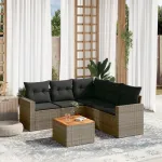 Set mobilier grădină cu perne, 6 piese, gri, poliratan GartenMobel Dekor