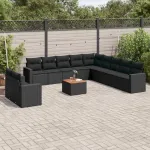 Set canapele de grădină, 12 piese, cu perne, negru, poliratan GartenMobel Dekor