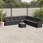 Set canapele de grădină cu perne, 10 piese, negru, poliratan GartenMobel Dekor