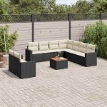 Set canapele de grădină cu perne, 10 piese, negru, poliratan GartenMobel Dekor