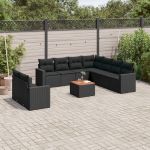 Set canapele de grădină cu perne, 10 piese, negru, poliratan GartenMobel Dekor