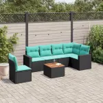 Set canapele de grădină cu perne, 7 piese, negru, poliratan GartenMobel Dekor