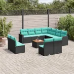 Set mobilier de grădină cu perne, 12 piese, negru, poliratan GartenMobel Dekor