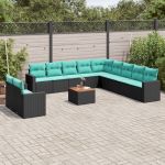 Set mobilier de grădină cu perne, 12 piese, negru, poliratan GartenMobel Dekor