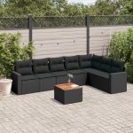 Set mobilier de grădină cu perne, 8 piese, negru, poliratan GartenMobel Dekor