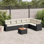 Set mobilier de grădină cu perne, 8 piese, negru, poliratan GartenMobel Dekor