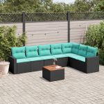 Set mobilier de grădină cu perne, 8 piese, negru, poliratan GartenMobel Dekor