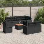 Set mobilier de grădină cu perne, 9 piese, negru, poliratan GartenMobel Dekor