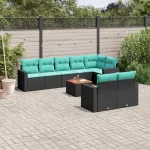 Set mobilier de grădină cu perne, 9 piese, negru, poliratan GartenMobel Dekor