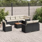 Set mobilier de grădină cu perne, 9 piese, negru, poliratan GartenMobel Dekor