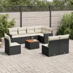 Set mobilier de grădină cu perne, 9 piese, negru, poliratan GartenMobel Dekor