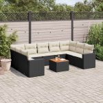 Set canapele de grădină cu perne, 10 piese, negru, poliratan GartenMobel Dekor